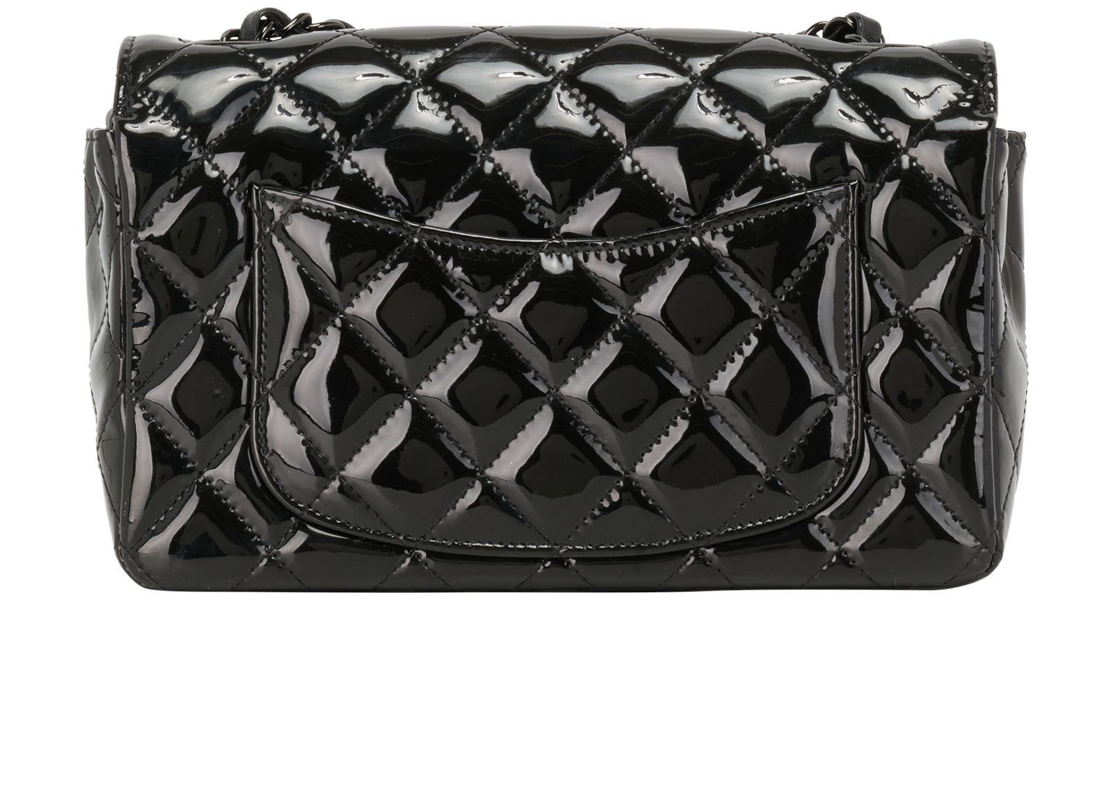 Mini Rectangular Classic Single Flap, &pound;3,600, Handbags, Black, Patent Leather, Back view